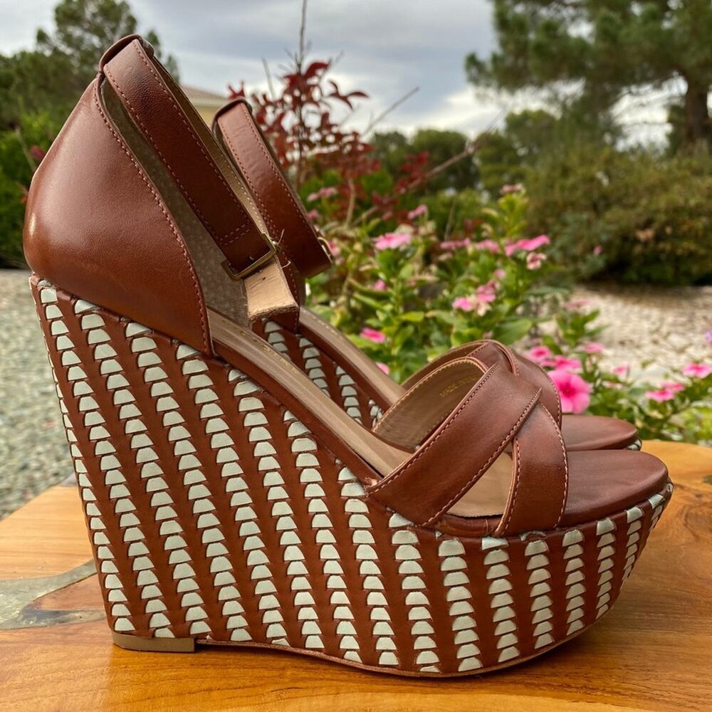 Pour La Victoire Italian Made Leather Soled Platform Wedges Size 6 - Picture 2 of 10